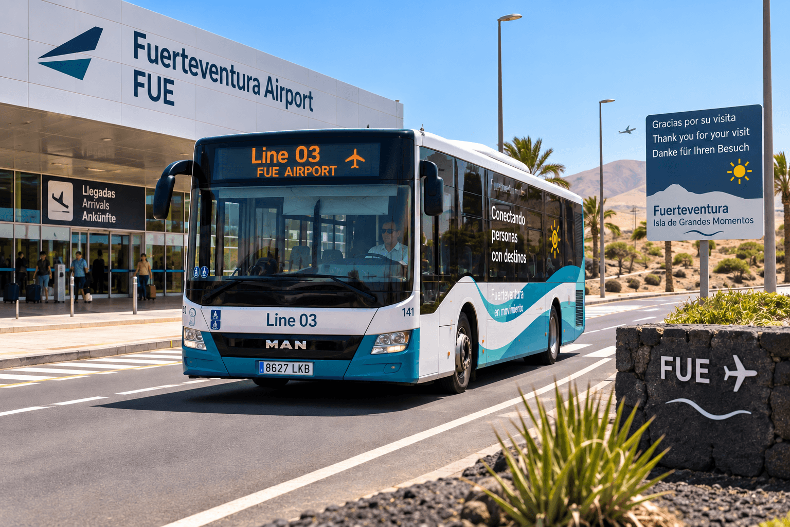 Line 03 bus leaving Fuerteventura airport